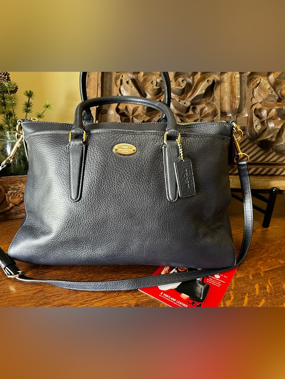 Coach Morgan Midnight (Dk Navy) Pebbled Leather Satchel w Shoulder Strap F35185